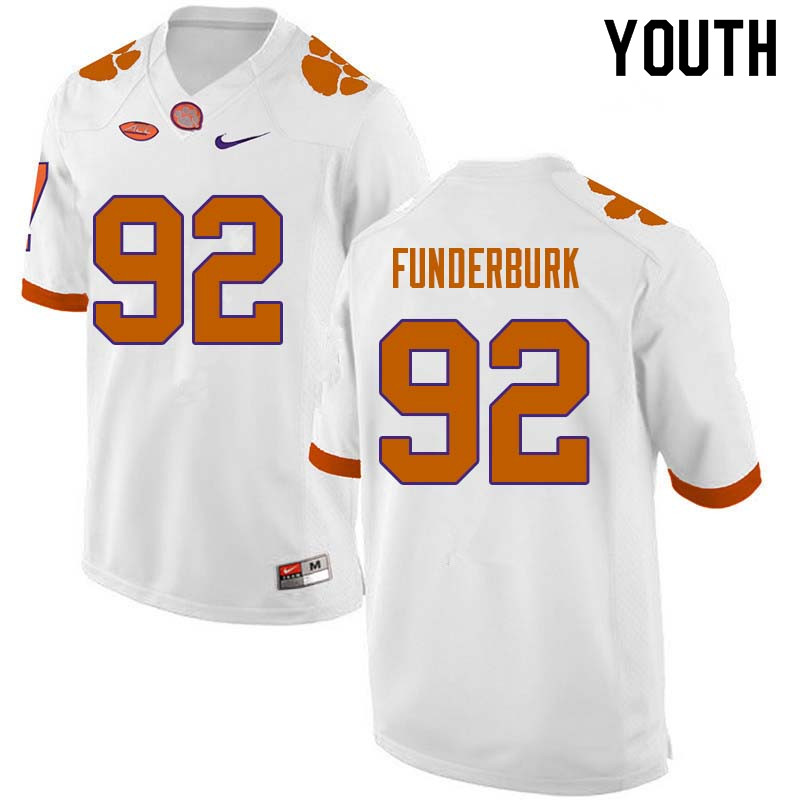 Youth #92 Daniel Funderburk Clemson Tigers College Football Jerseys Sale-White